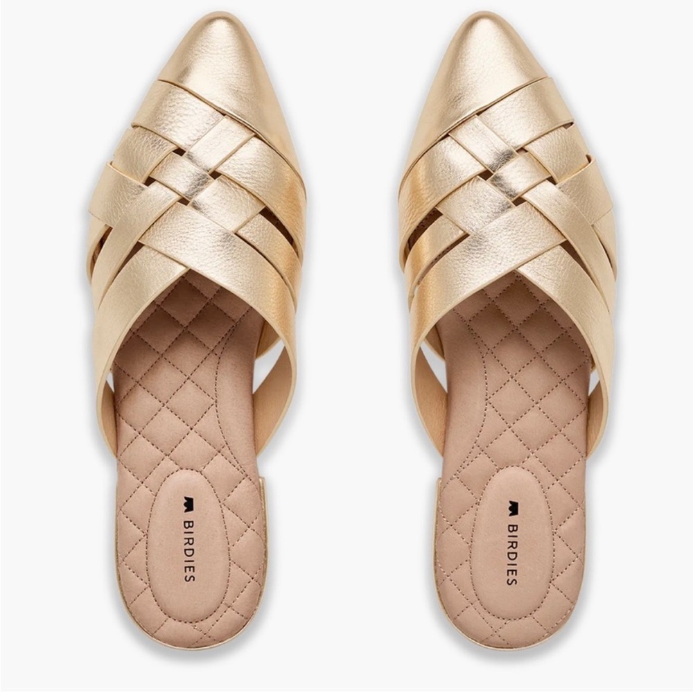 BIRDIES The Dove Mule Gold Crossed Leather Size 10